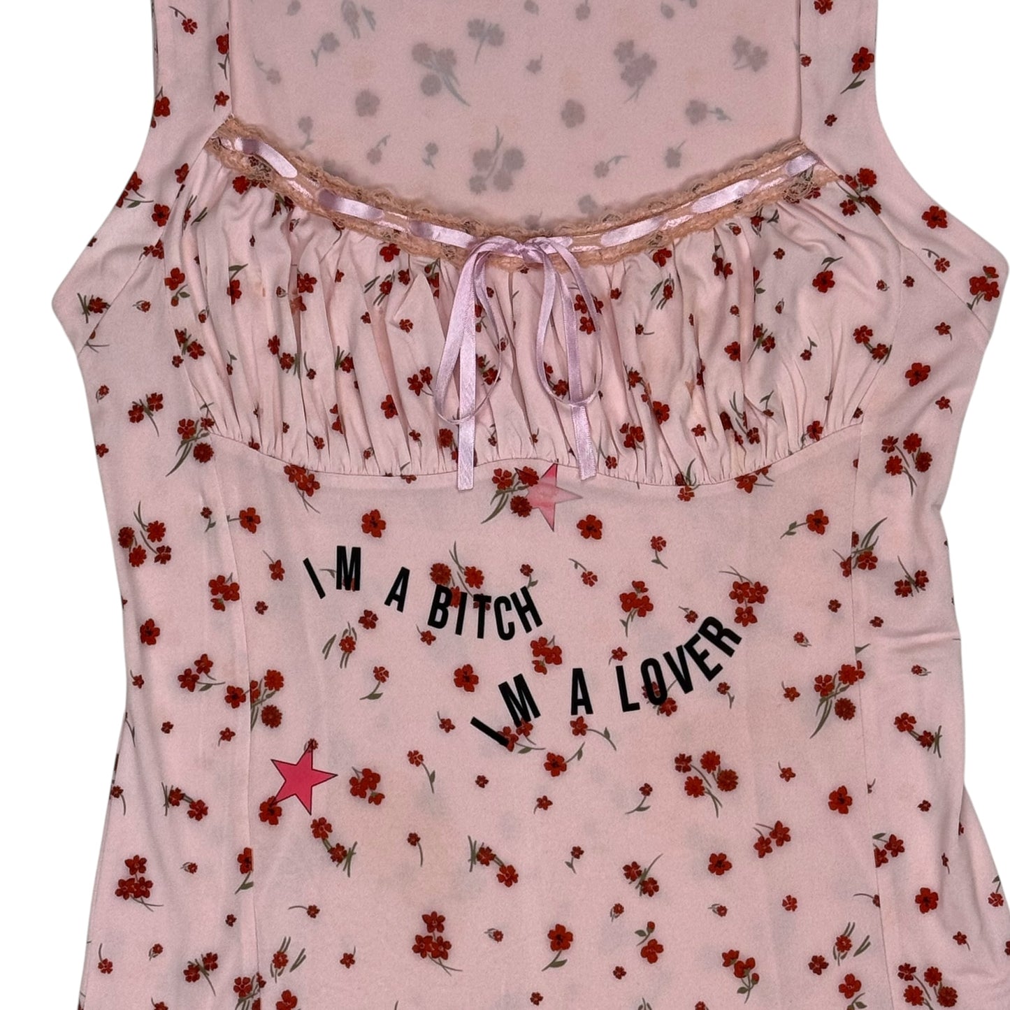 BITCH FLORAL PINK DRESS - L