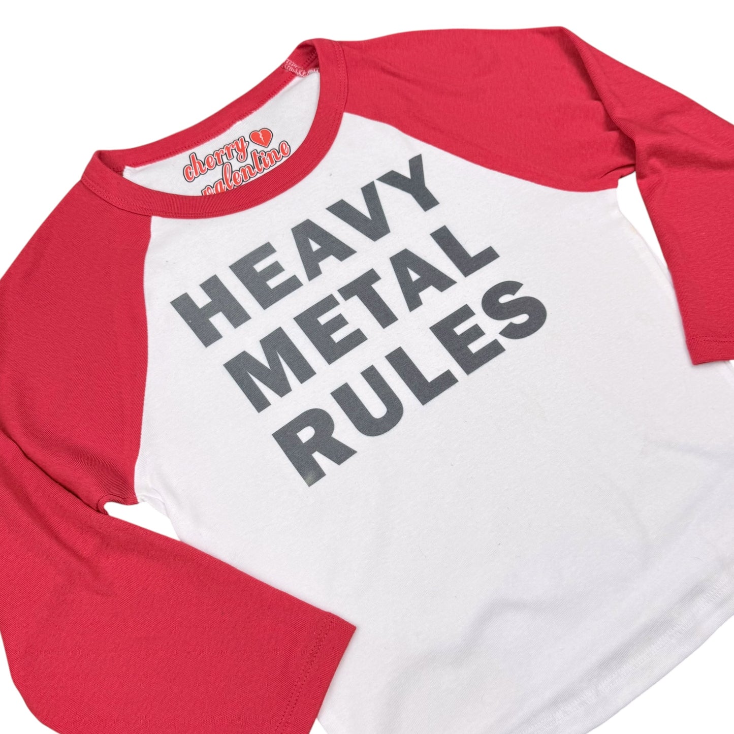 HEAVY METAL RULES RED BASEBALL BABY TEE *PRE-ORDER*