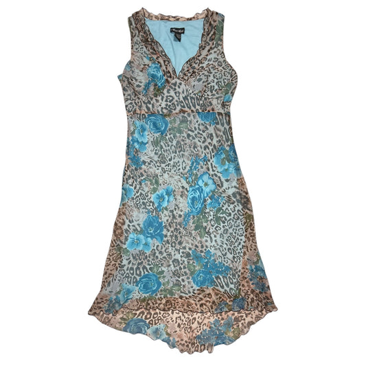 VINTAGE BLUE FLORAL LEOPARD PRINT DRESS l M