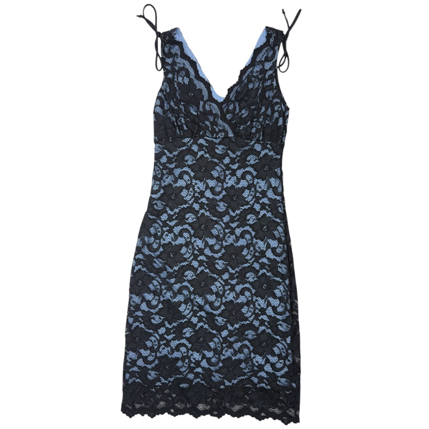 VINTAGE BLACK AND BLUE SLEEVELESS LACE DRESS l S