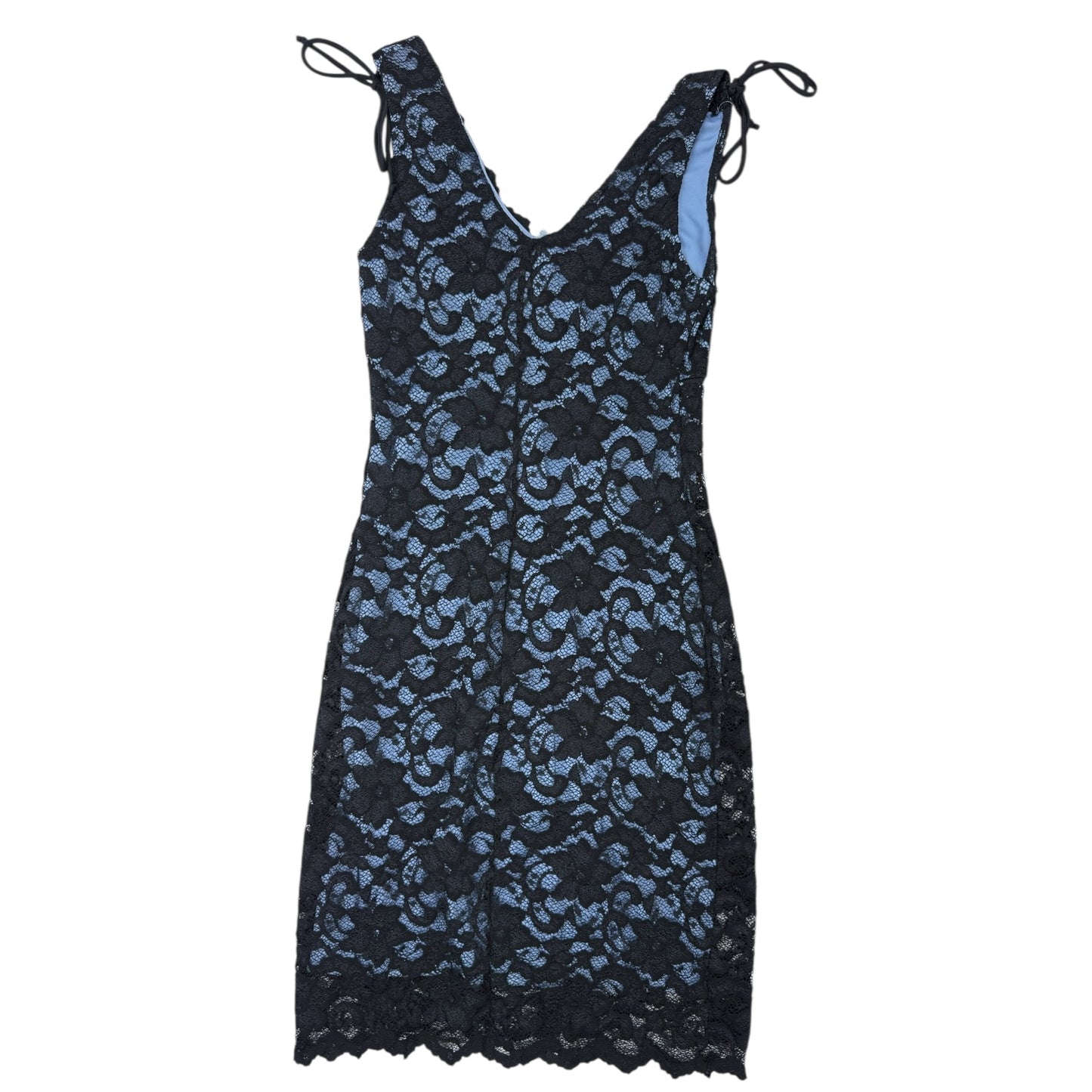 VINTAGE BLACK AND BLUE SLEEVELESS LACE DRESS l S