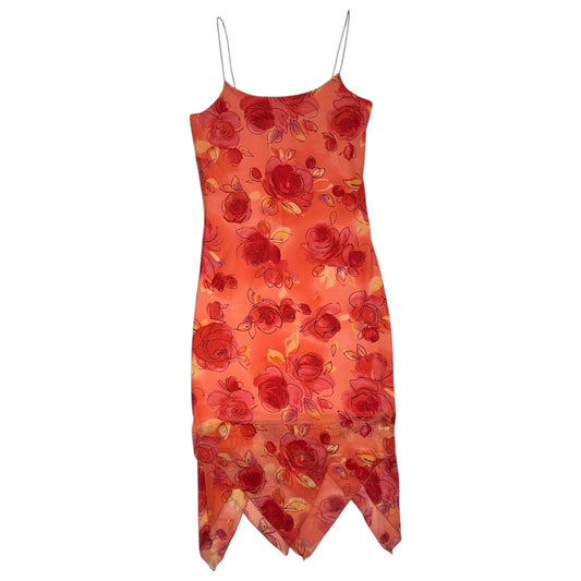VINTAGE ORANGE FLORAL SPAGHETTI STRING DRESS - XS