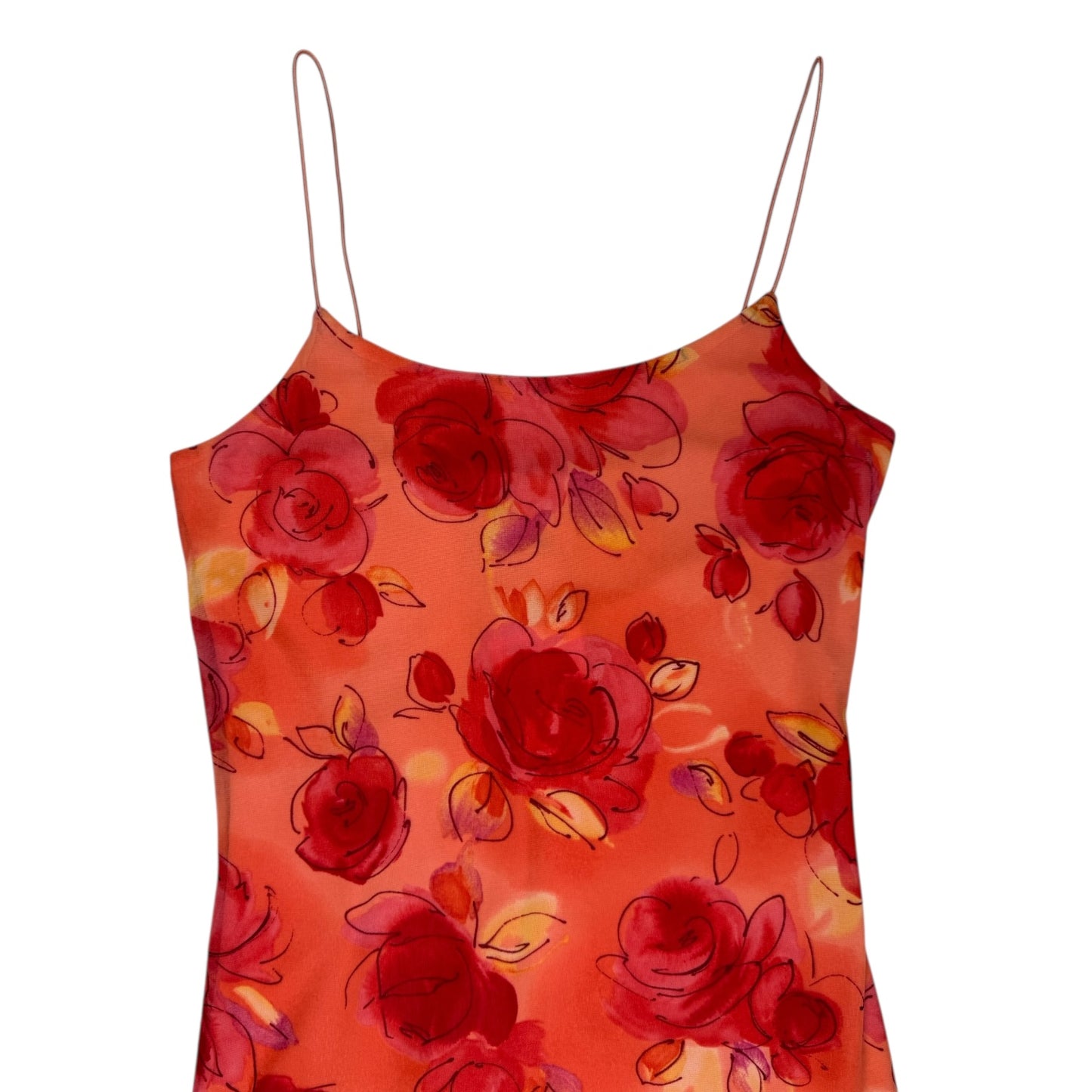 VINTAGE ORANGE FLORAL SPAGHETTI STRING DRESS - XS
