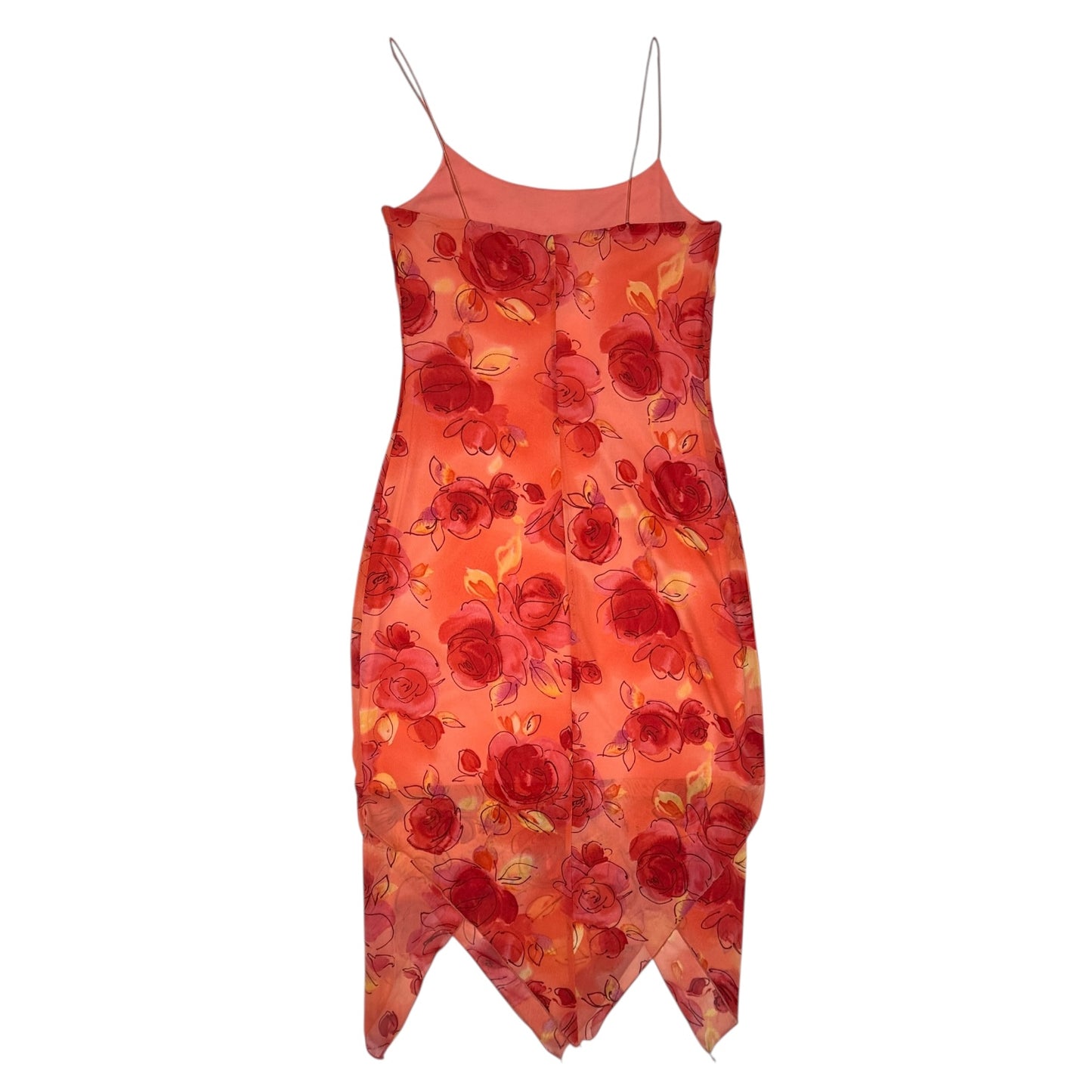 VINTAGE ORANGE FLORAL SPAGHETTI STRING DRESS - XS