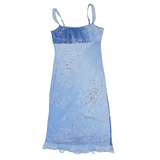 VINTAGE BLUE OMBRE FLORAL RHINESTONE DRESS l M