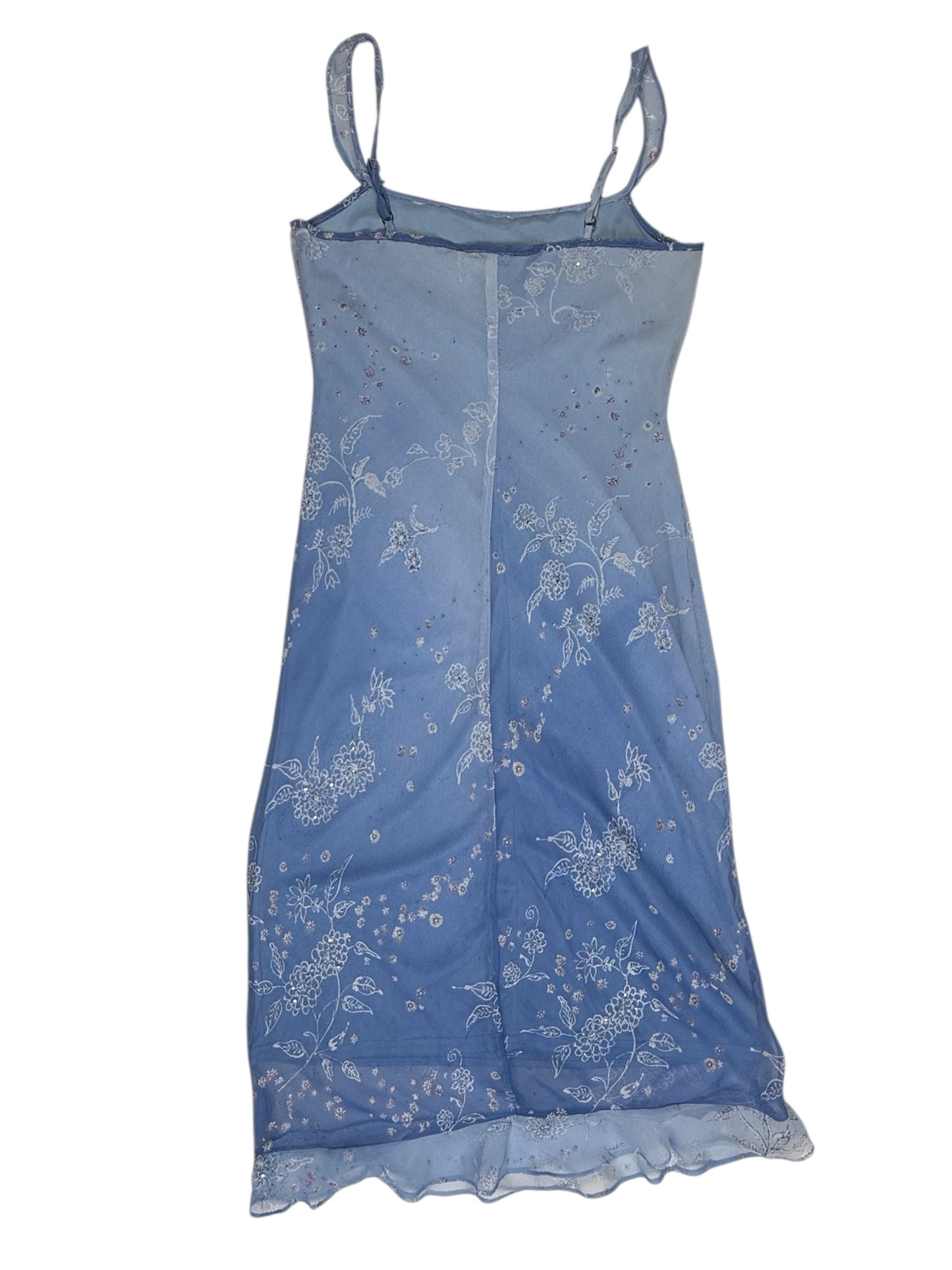 VINTAGE BLUE OMBRE FLORAL RHINESTONE DRESS l M