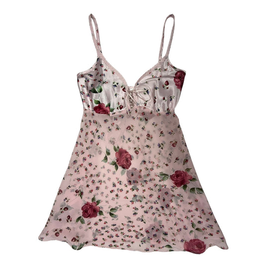 RETRO PINK FLORAL TEDDY SLIP DRESS l S/M