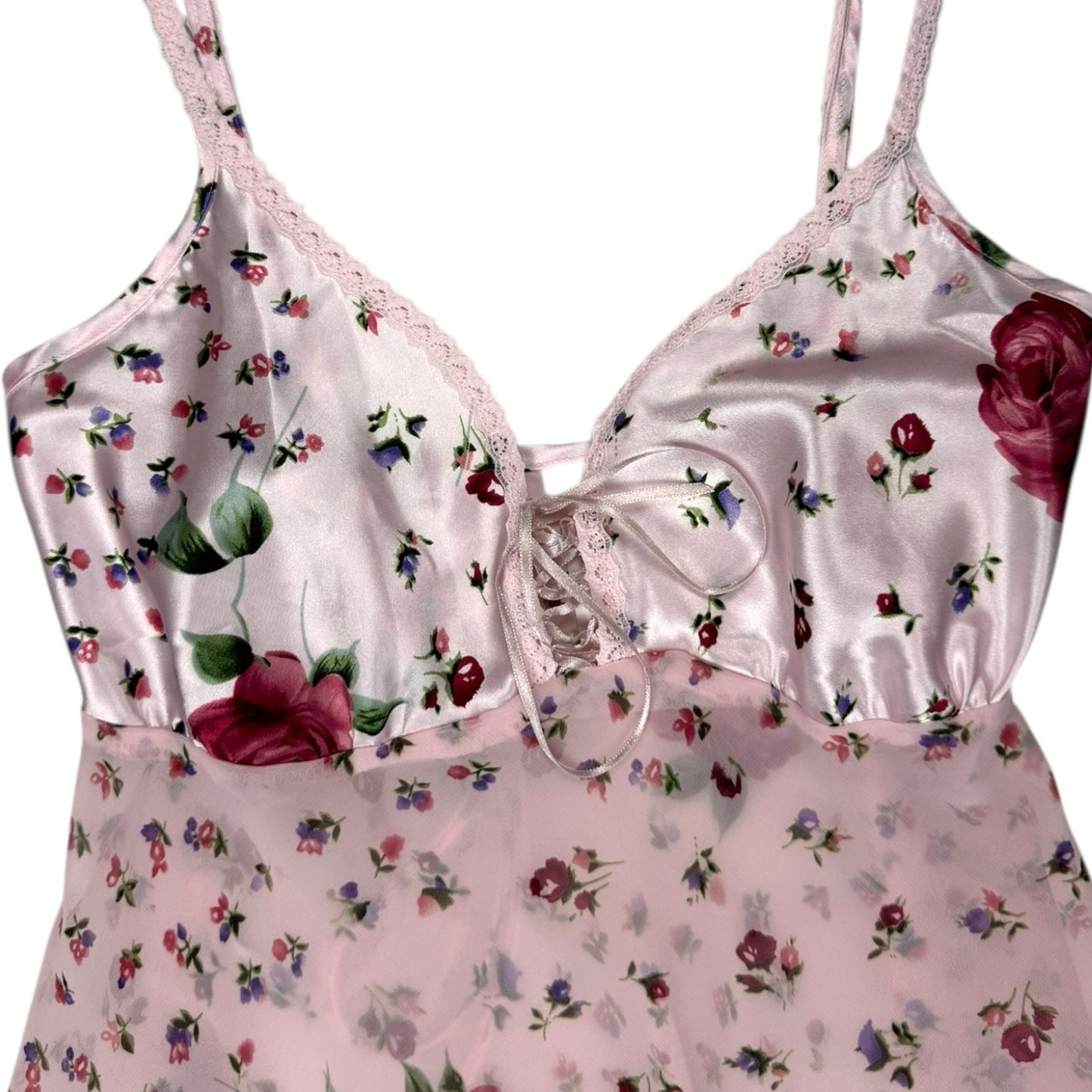 RETRO PINK FLORAL TEDDY SLIP DRESS l S/M
