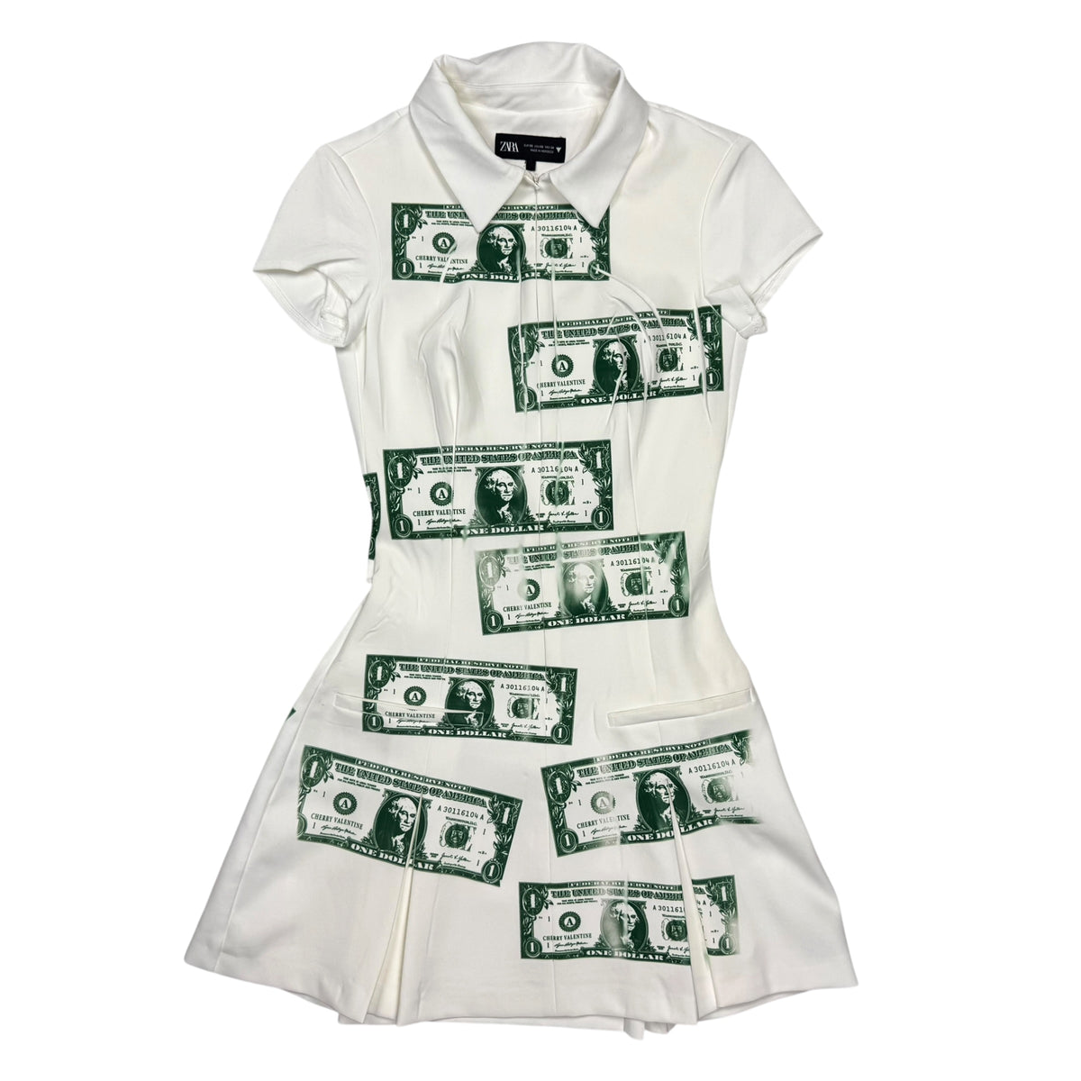 DOLLAR BILLS  MOD MINI WHITE DRESS - XS