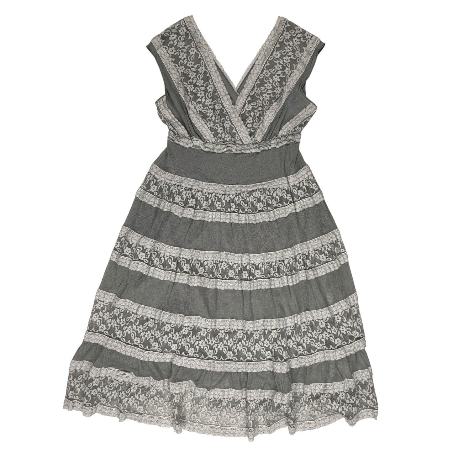 VINTAGE GREY GREEN LACE SLEEVELESS DRESS l S