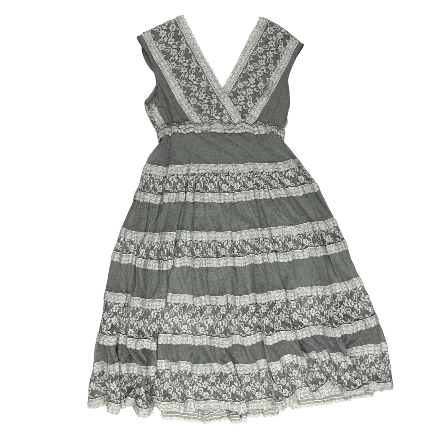 VINTAGE GREY GREEN LACE SLEEVELESS DRESS l S