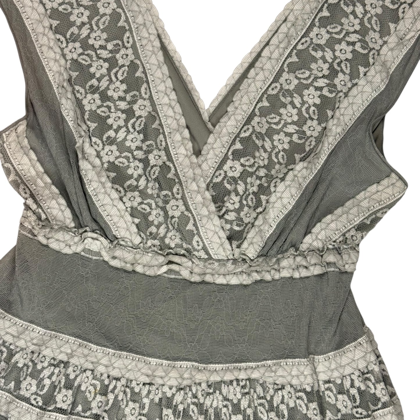 VINTAGE GREY GREEN LACE SLEEVELESS DRESS l S