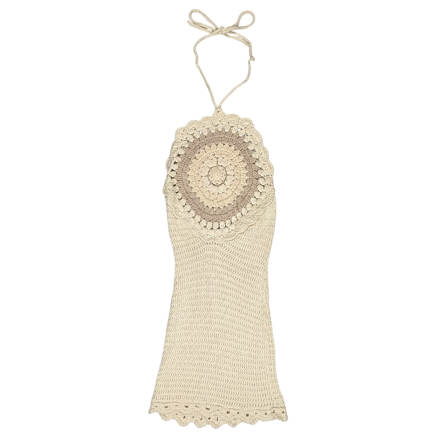 MODERN CREME CROCHET HALTER DRESS l S
