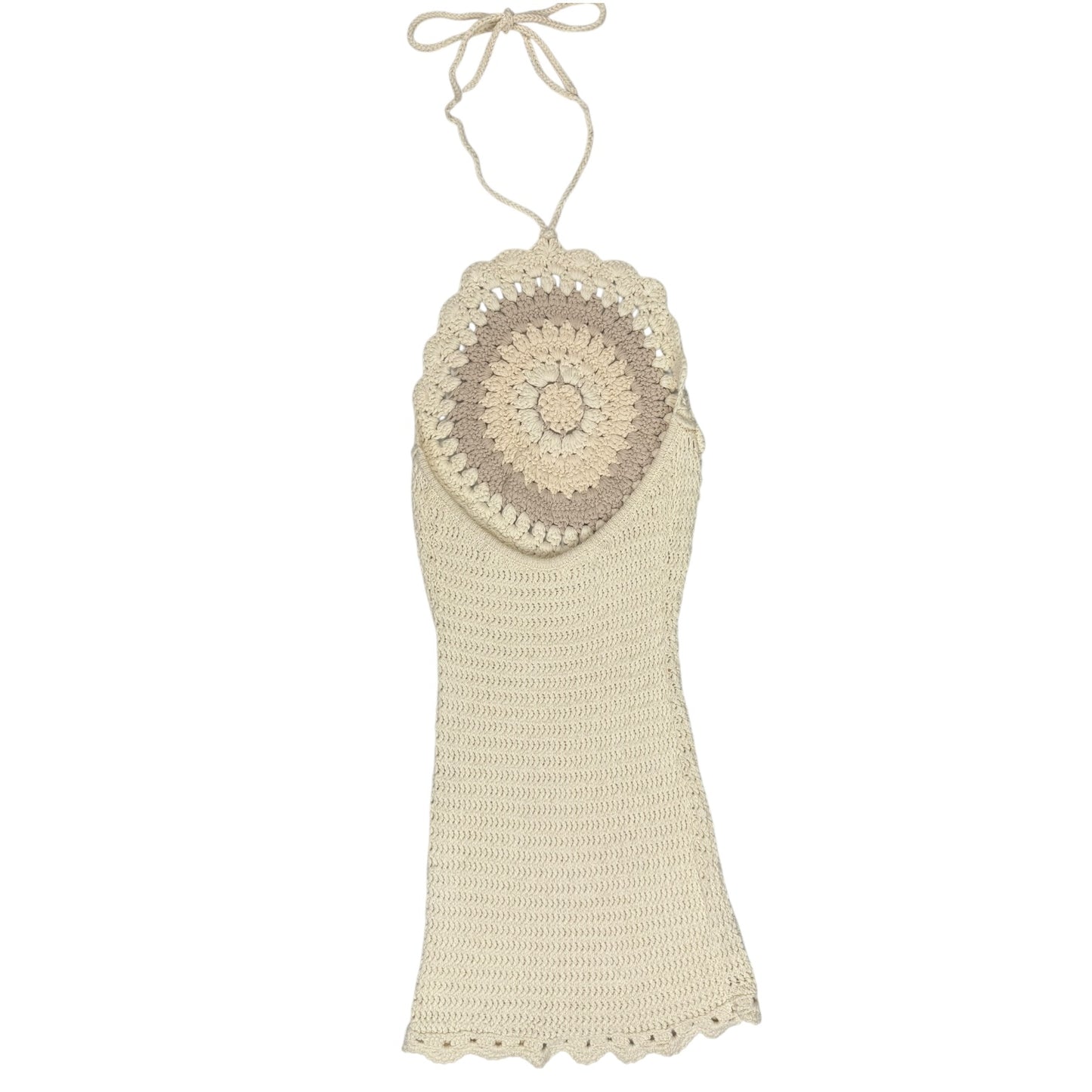 MODERN CREME CROCHET HALTER DRESS l S