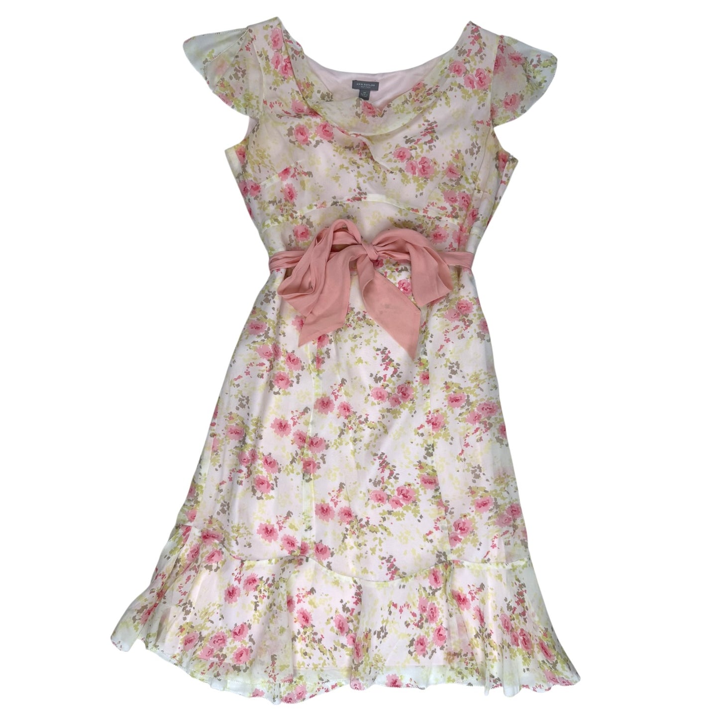 VINTAGE PINK SILK FLORAL A LINE CAP SLEEVE DRESS l XS