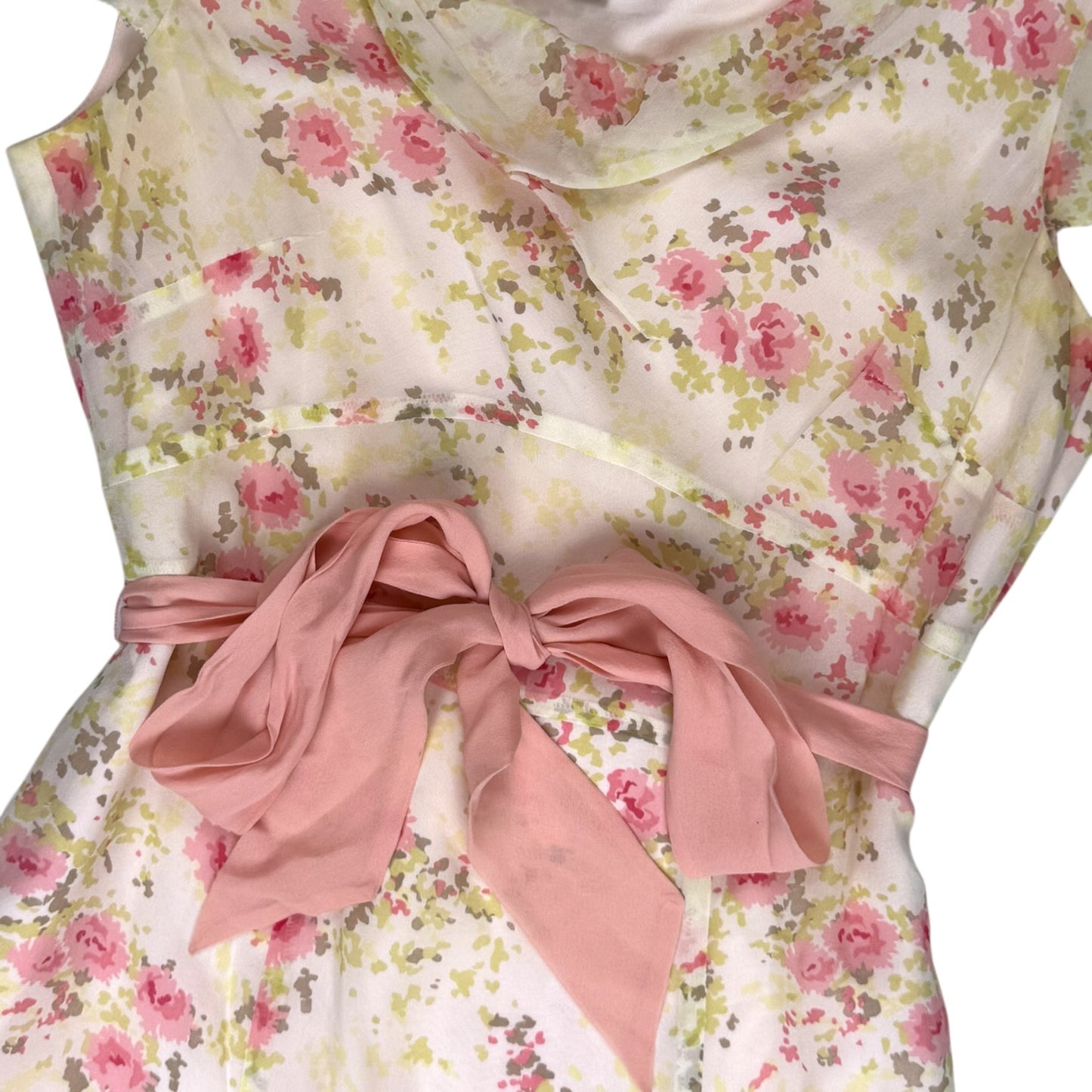 VINTAGE PINK SILK FLORAL A LINE CAP SLEEVE DRESS l XS