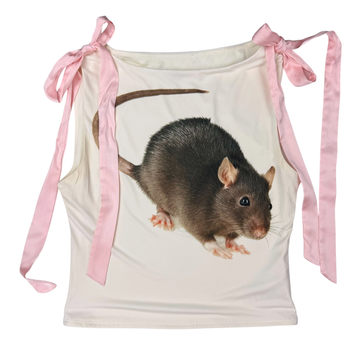 BIG RAT PINK RIBBON WHITE TANK SAMPLE - L