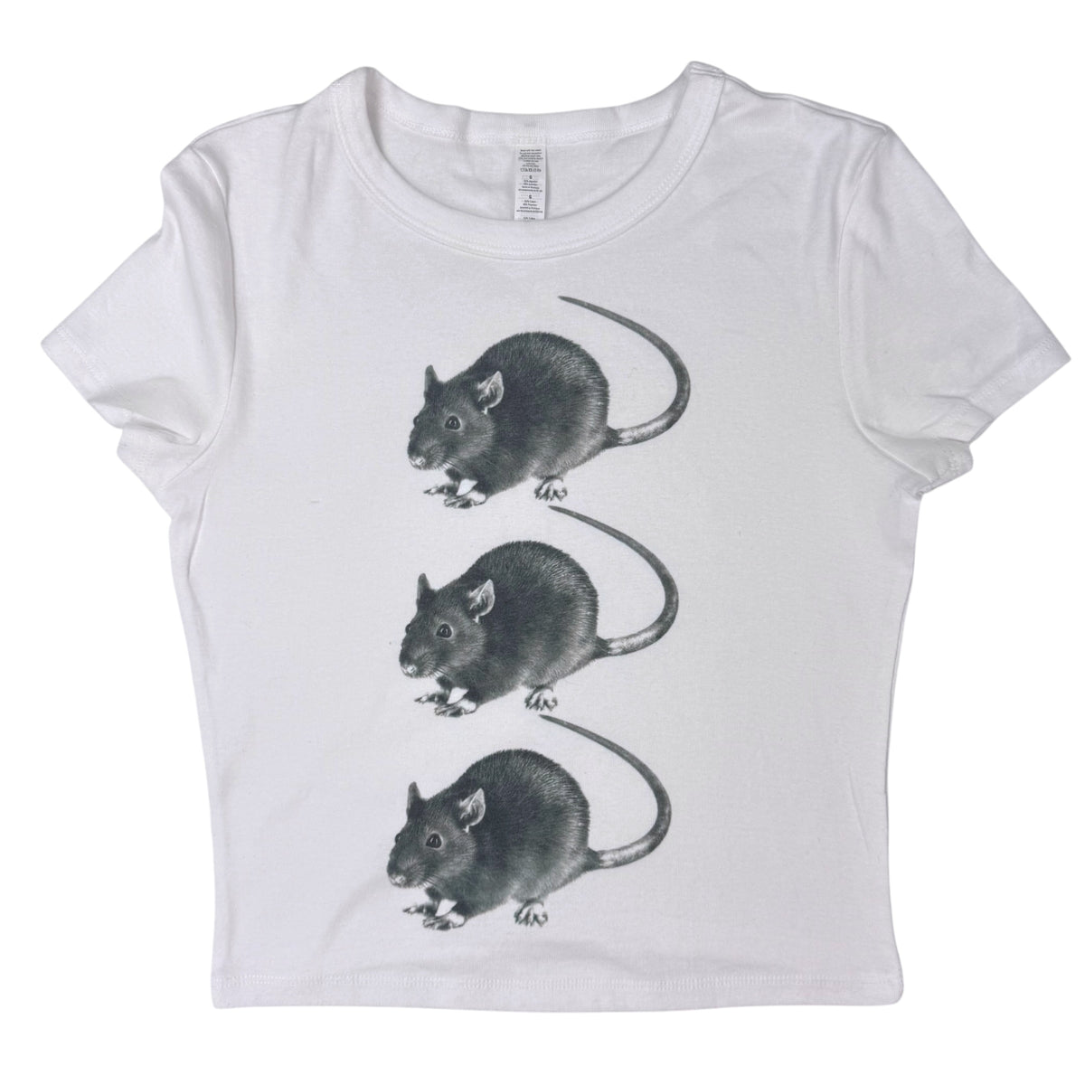 RAT 3 WHITE BABY TEE SAMPLE - M