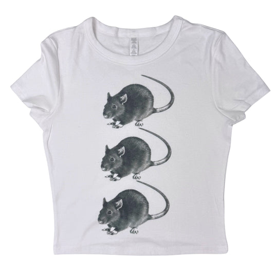 RAT 3 WHITE BABY TEE SAMPLE - M