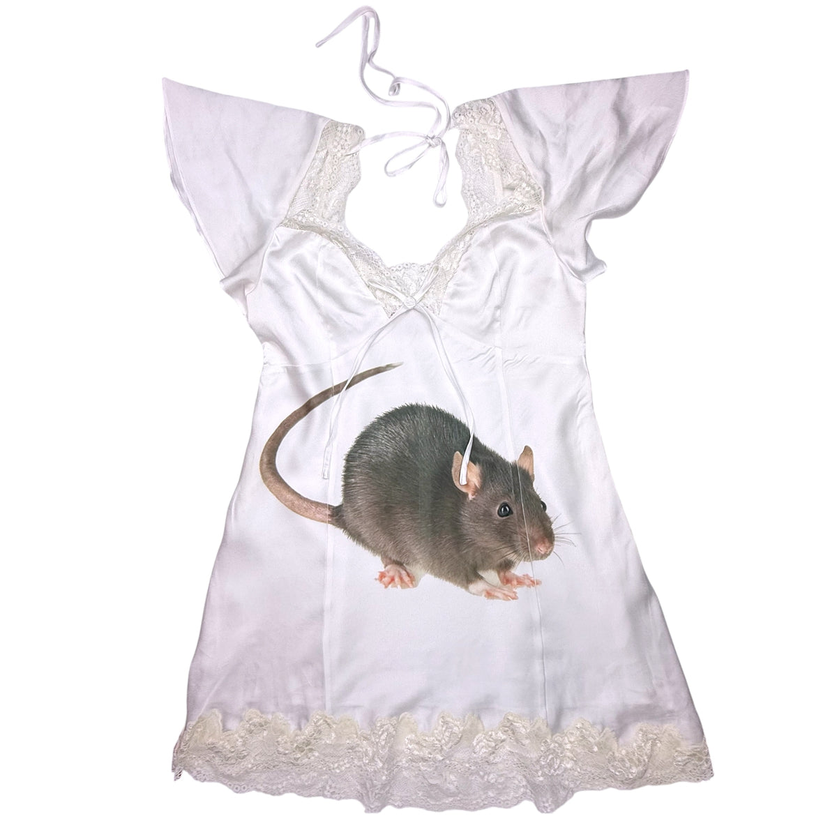BIG RAT WHITE LACE BABYDOLL DRESS - S