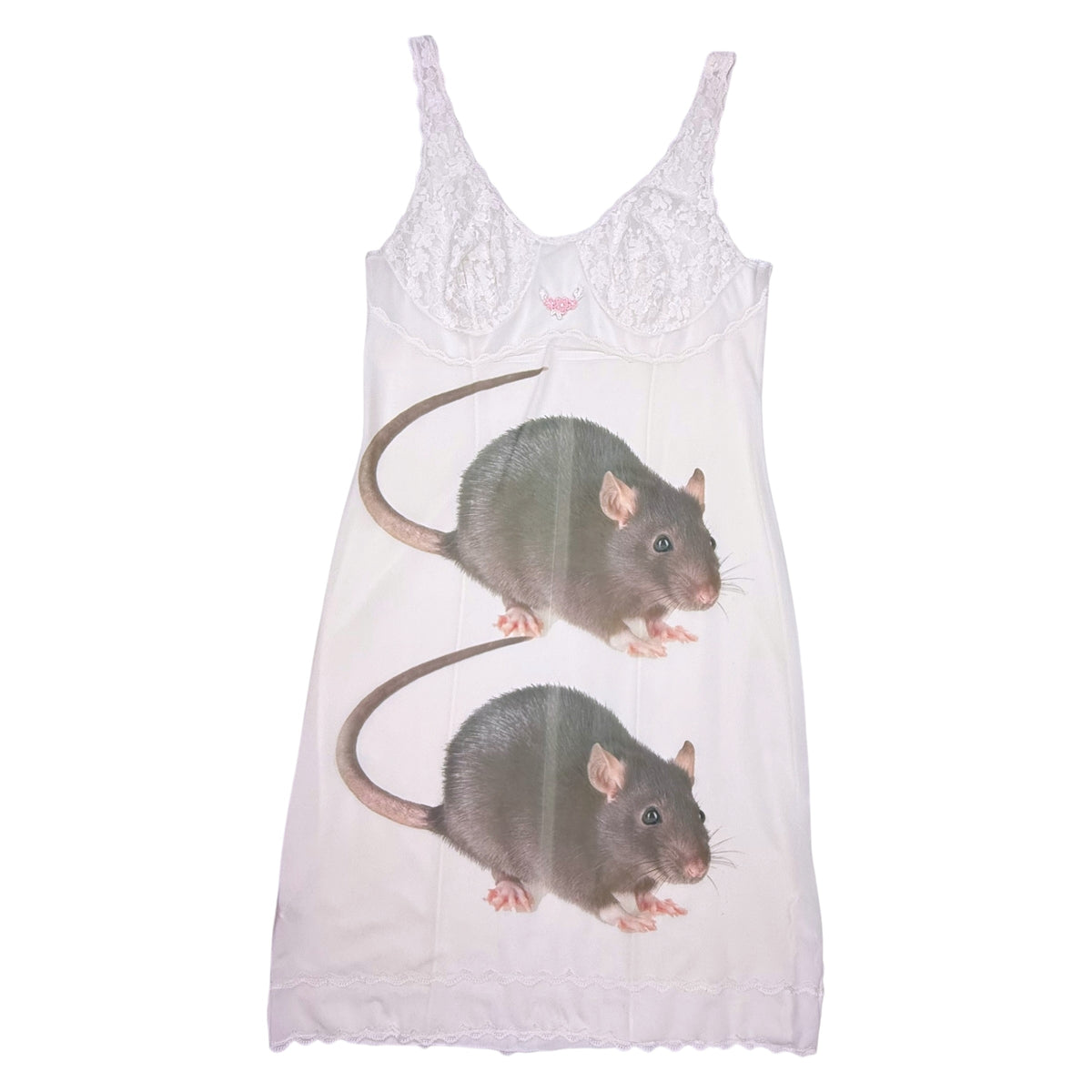 BIG BROWN RAT 2 WHITE FLOWER DRESS - S