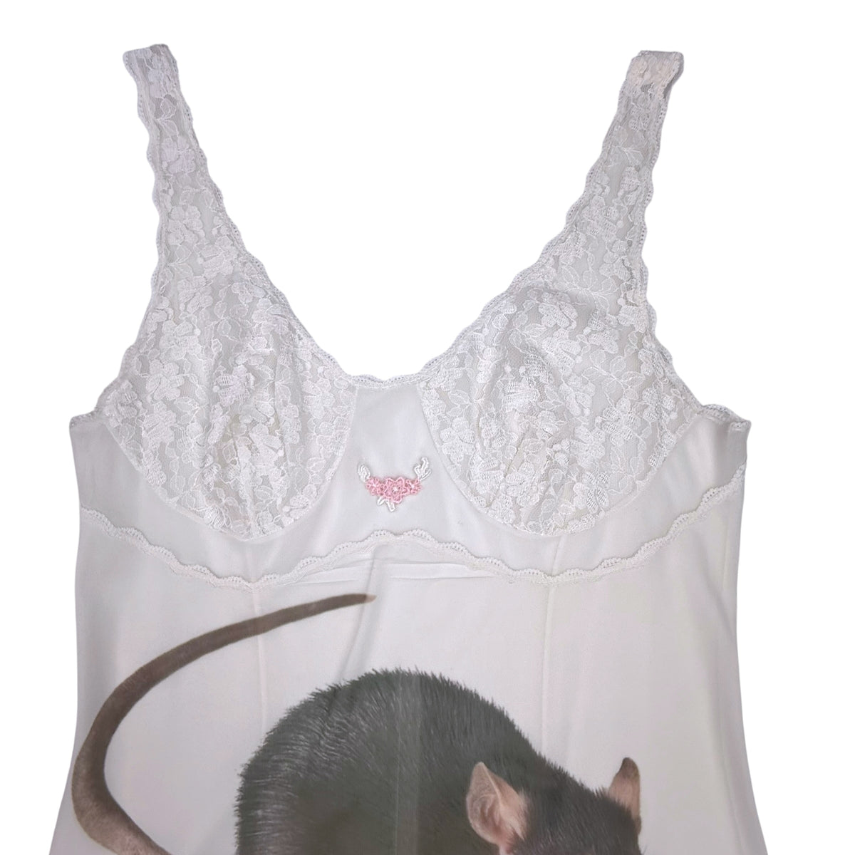 BIG BROWN RAT 2 WHITE FLOWER DRESS - S