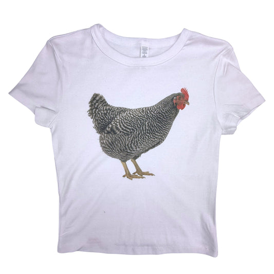 CHICKEN WHITE BABY TEE SAMPLE - M