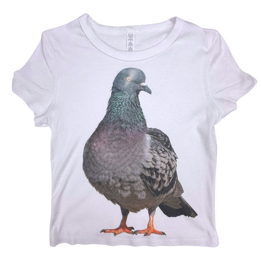 PIGEON WHITE BABY TEE SAMPLE - L