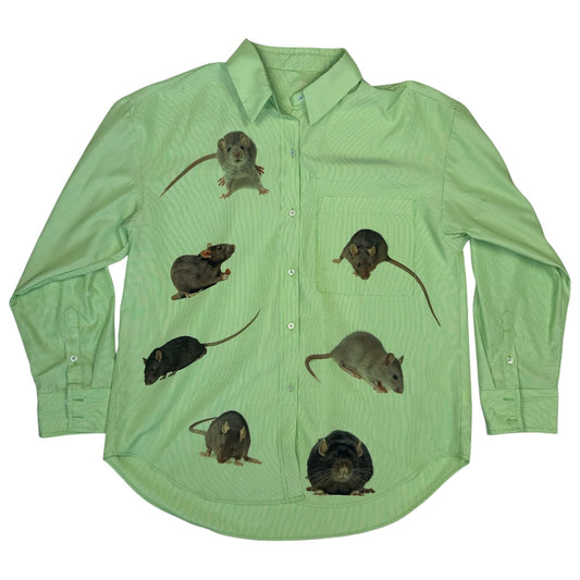 RATS EVERYWHERE GREEN STRIPED BLOUSE - M
