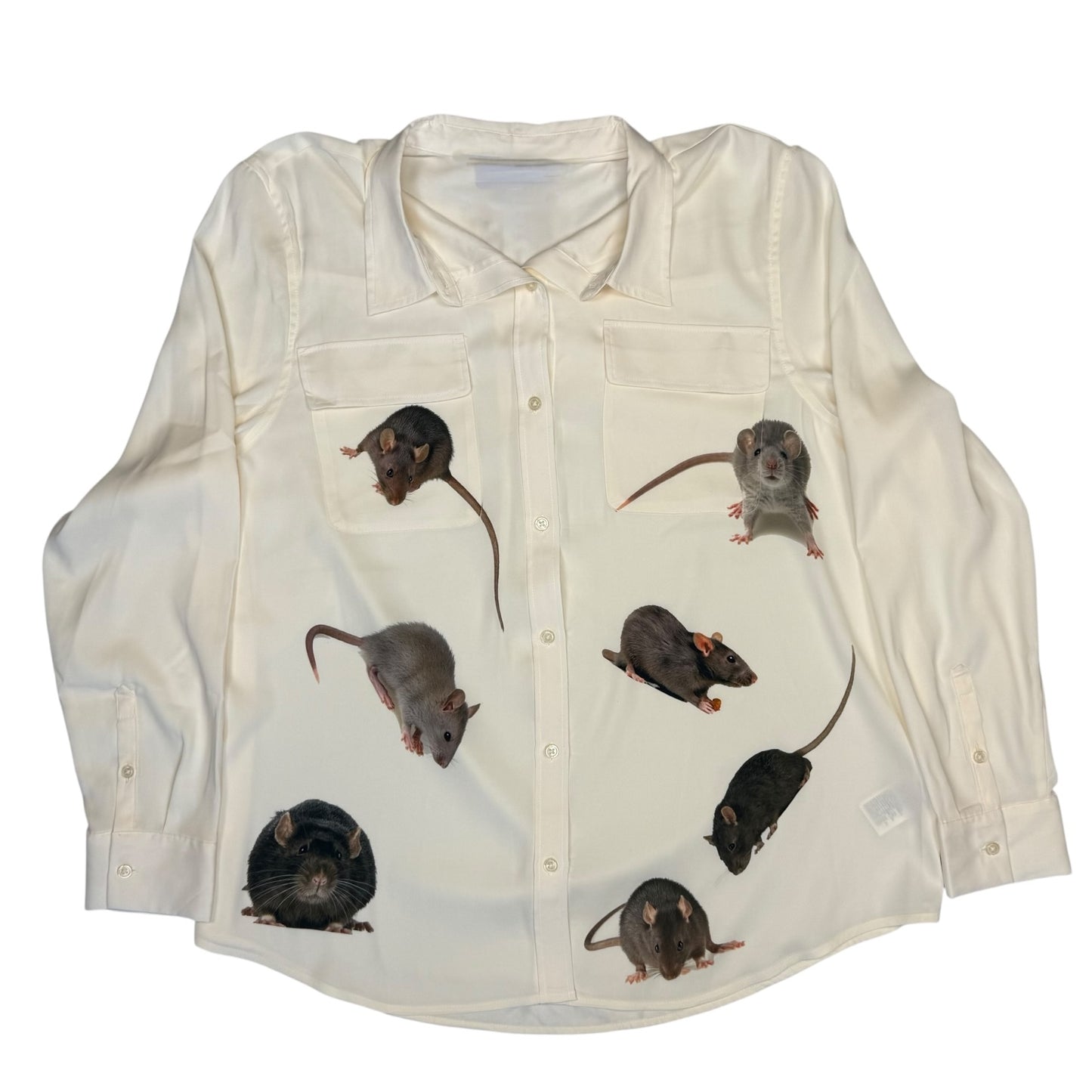 RATS EVERYWHERE WHITE POCKET BLOUSE - XL