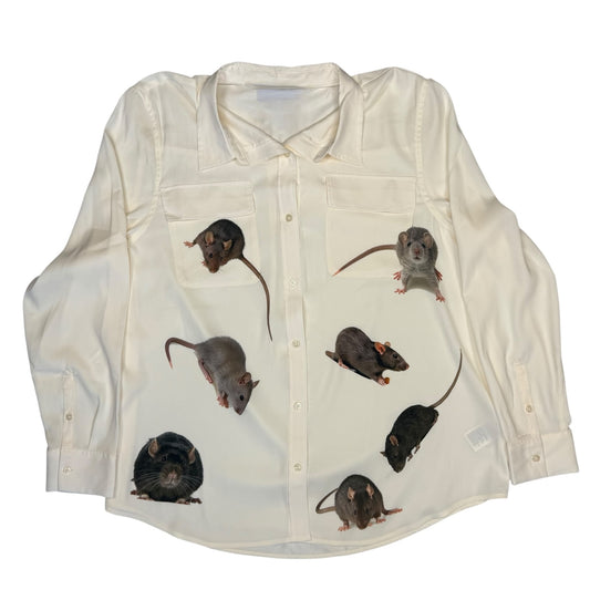 RATS EVERYWHERE WHITE POCKET BLOUSE - XL