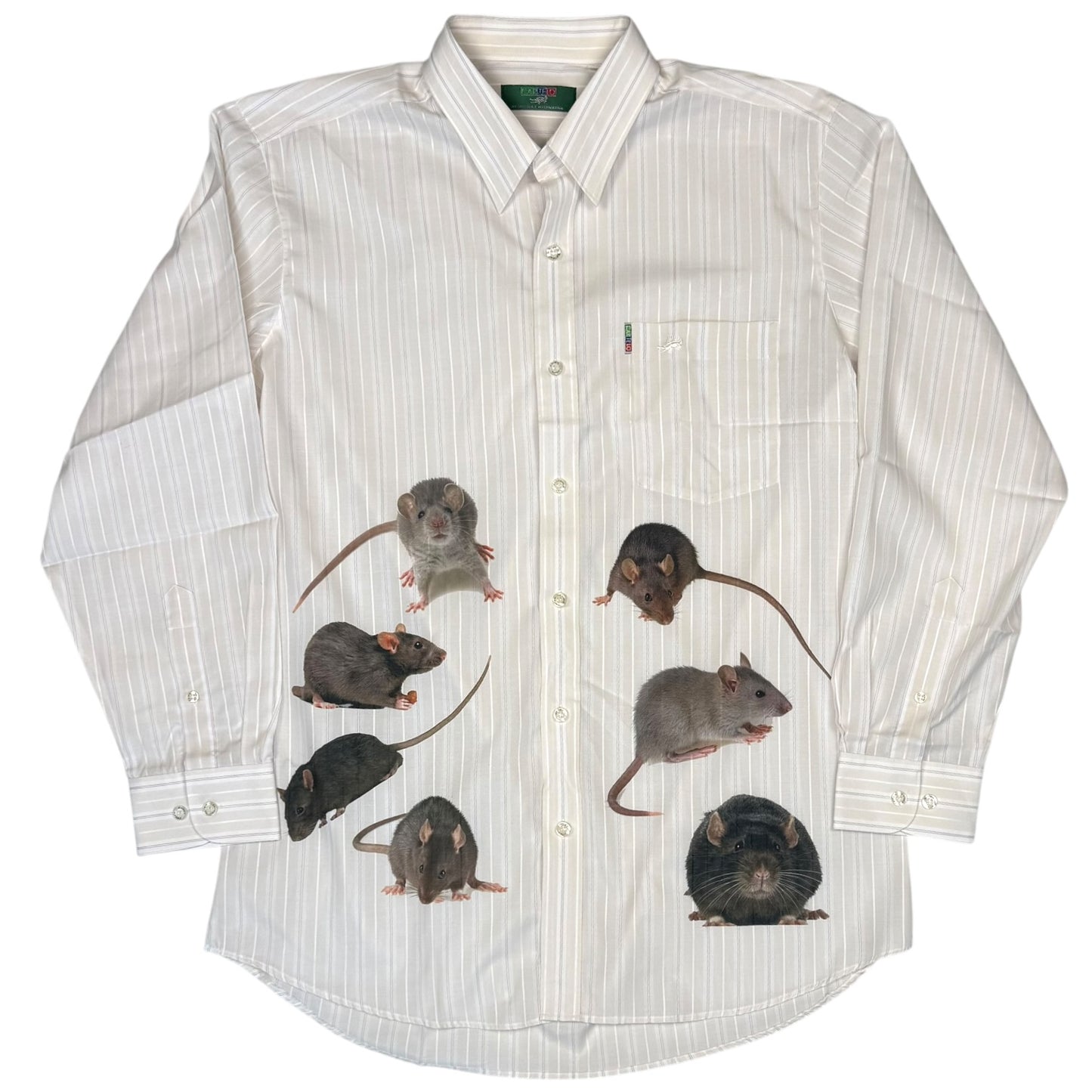 SUPER COOL RAT STRIPED WHITE BUTTON UP -  MENS M