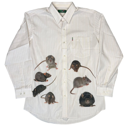 SUPER COOL RAT STRIPED WHITE BUTTON UP -  MENS M