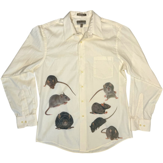 RATS EVERYWHERE STRIPED CREAM BUTTON UP -  MENS L