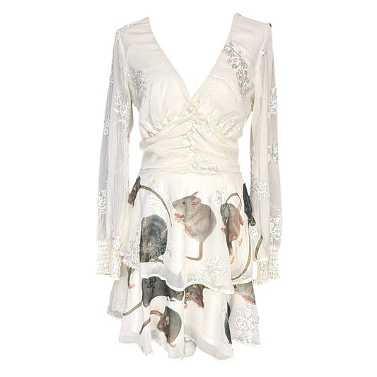 RATS EVERYWHERE TIERED WHITE DRESS - S