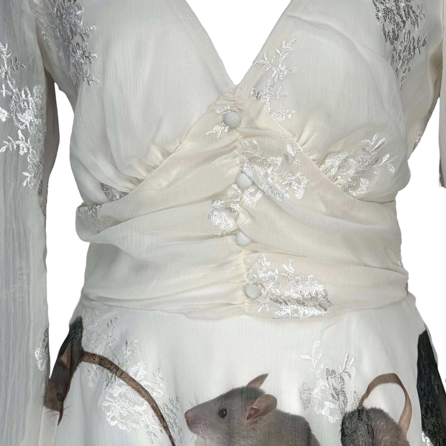 RATS EVERYWHERE TIERED WHITE DRESS - S