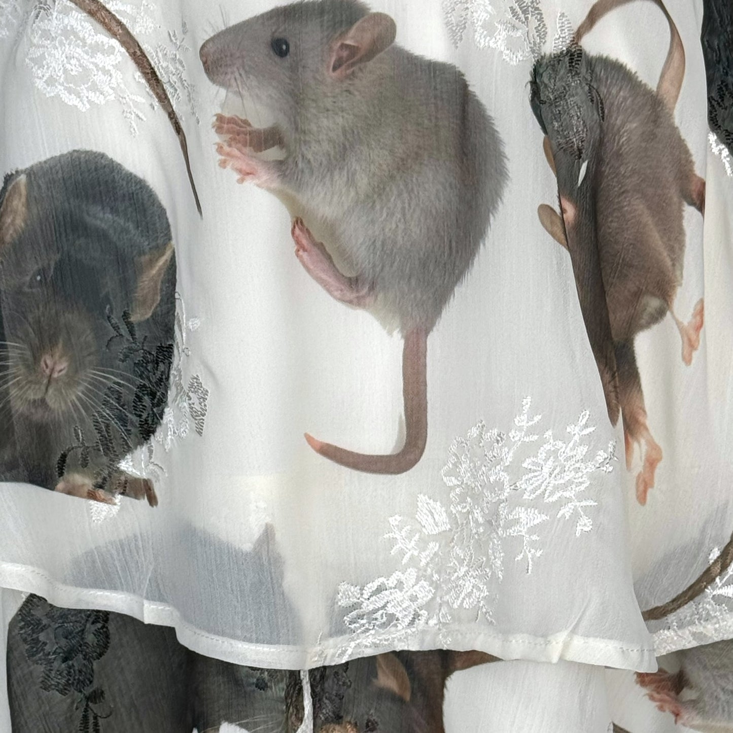 RATS EVERYWHERE TIERED WHITE DRESS - S