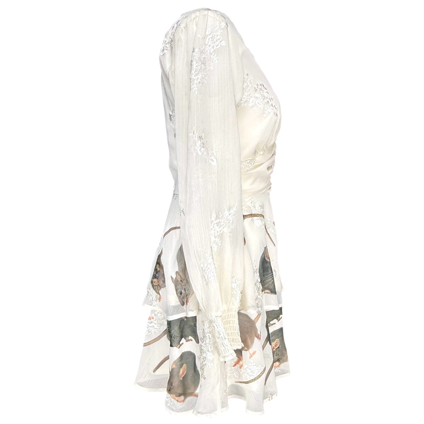 RATS EVERYWHERE TIERED WHITE DRESS - S