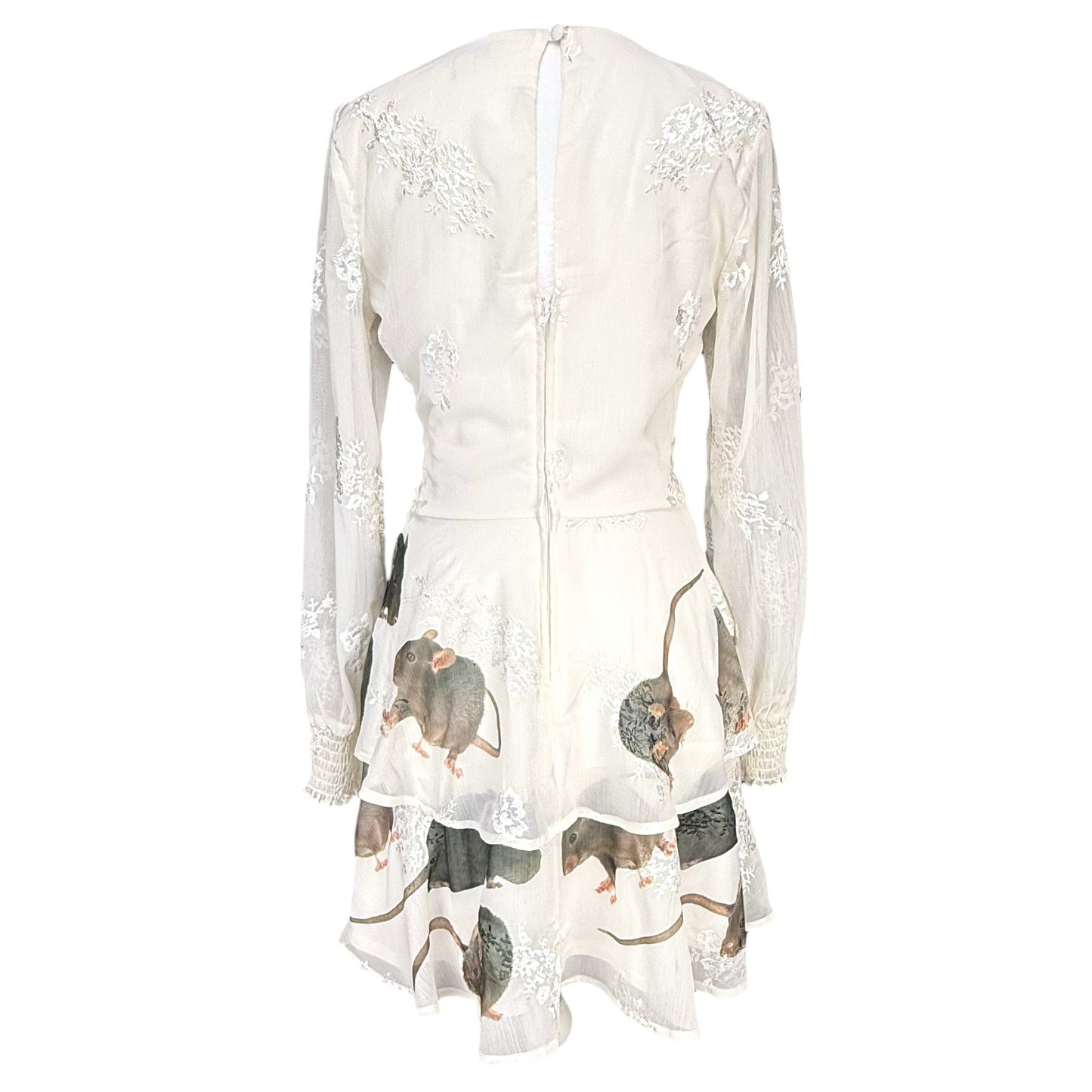 RATS EVERYWHERE TIERED WHITE DRESS - S