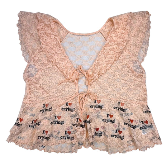 I LOVE CRYING PEACH LACE TOP - 2X/3X