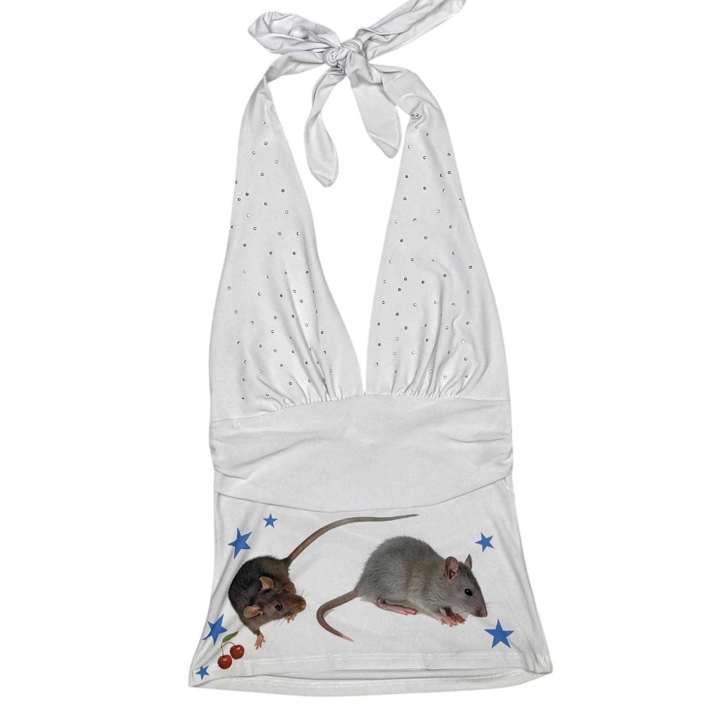 CHERRY RAT SPARKLE WHITE HALTER - M