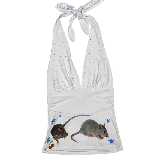 CHERRY RAT SPARKLE WHITE HALTER - M