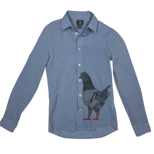 SASSY PIGEON BLUE BUTTON UP - XS