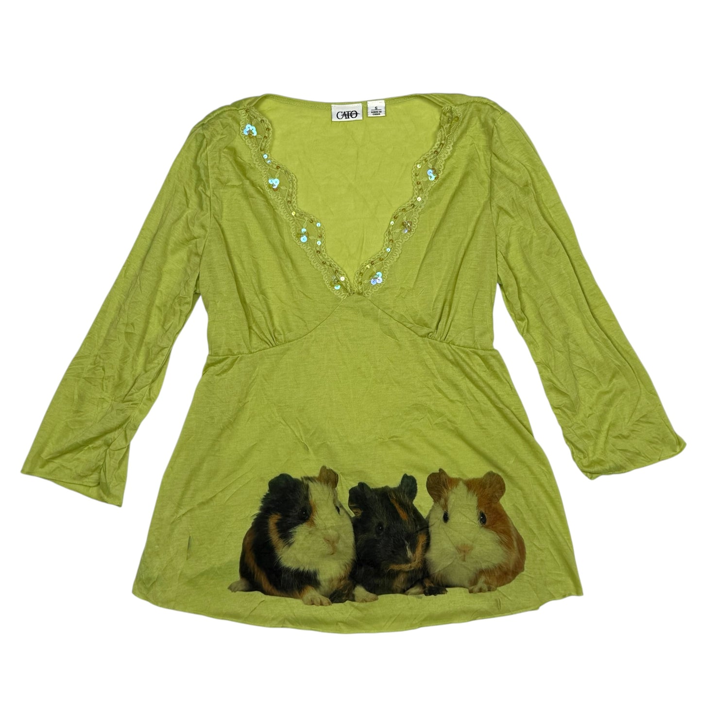 GUINEA PIGS CHARTRUSE WHIMSY BLOUSE
