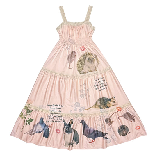CRITTER OR VEGAS? PINK TIERED DRESS - S