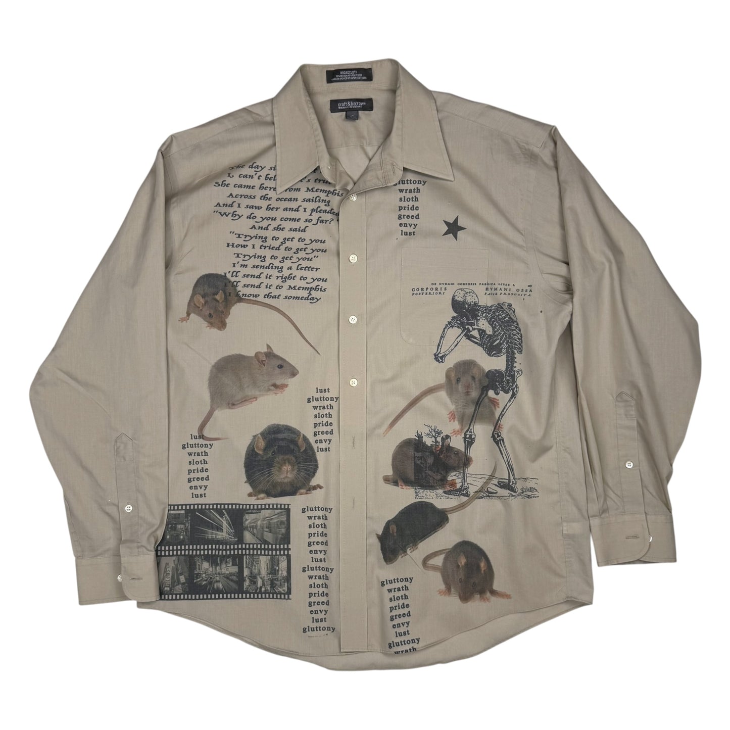 HAUNTED KHAKI BUTTON UP - MEN'S LARGE