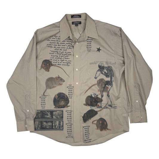 HAUNTED KHAKI BUTTON UP - MEN'S LARGE
