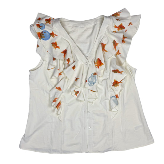 GOLDIE SLEEVELESS RUFFLED BUTTON UP BLOUSE - 2X
