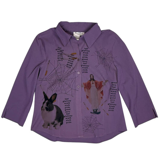 SEVEN DEADLY BUNNY PURPLE BUTTON UP - XL