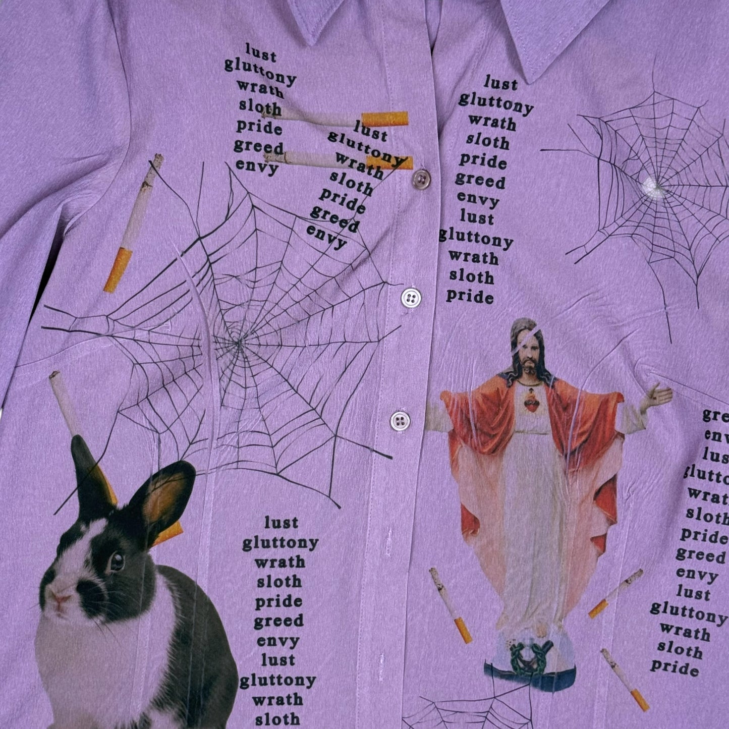 SEVEN DEADLY BUNNY PURPLE BUTTON UP - XL